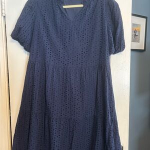 Elegant Navy Blue Eyelet Dress